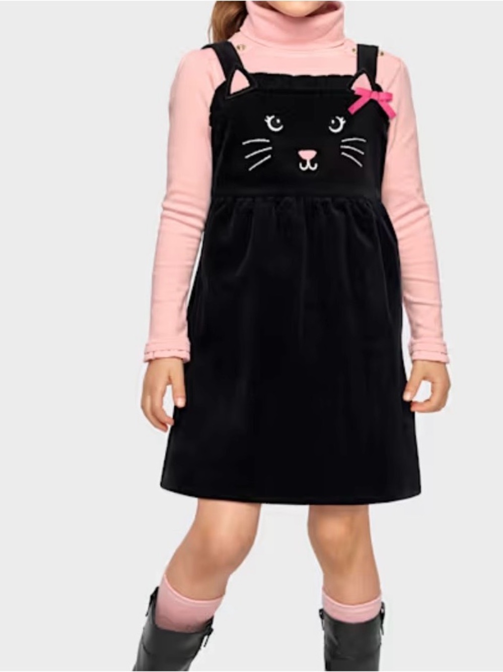 Gymboree Girls Embroidered Cat Cotton Corduroy Cotton Jumper Black Dress Sz 10